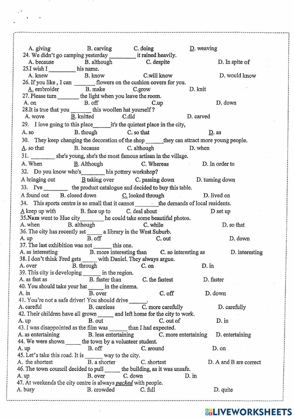 Y9 Review for Final term 1 - H.L