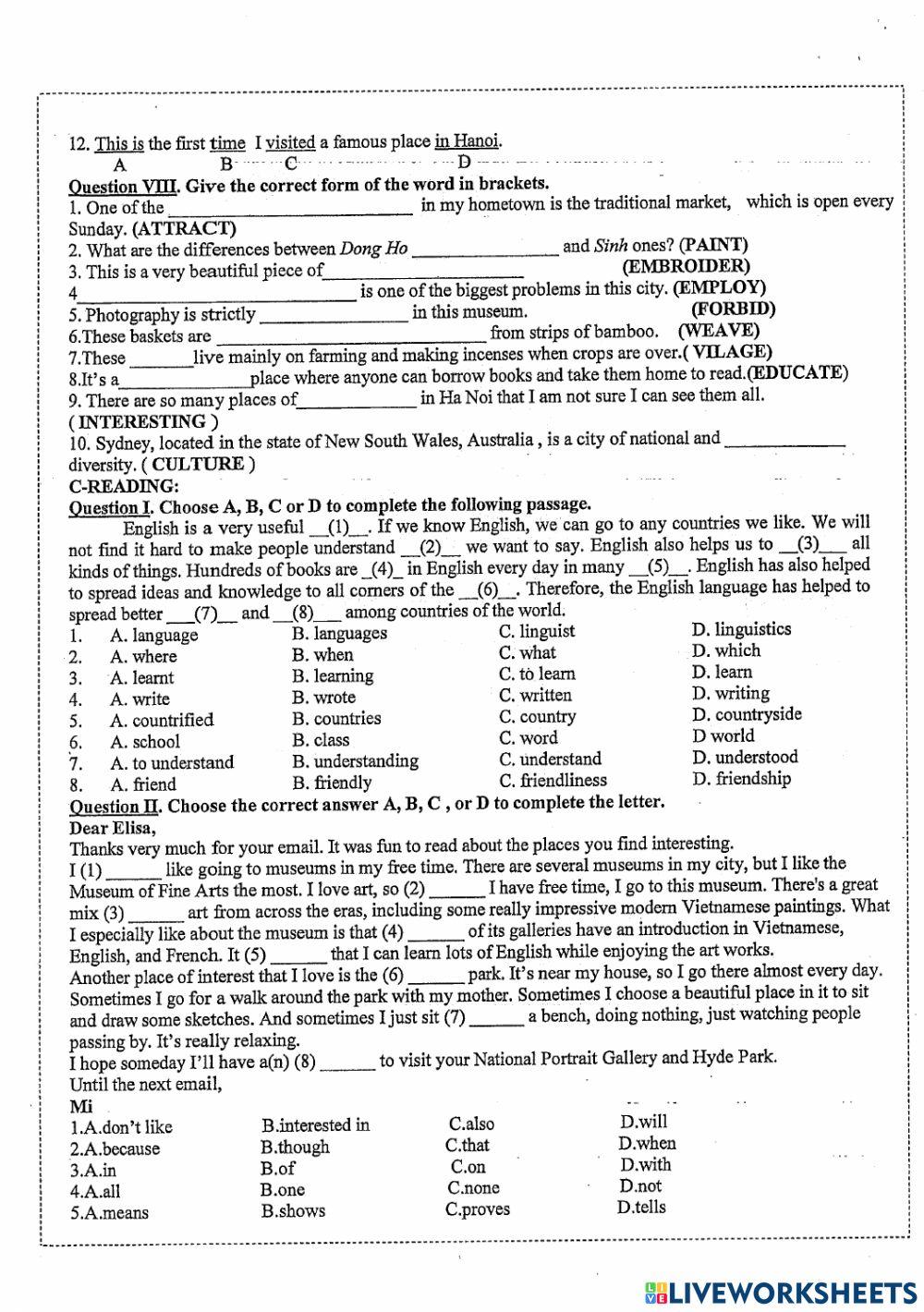 Y9 Review for Final term 1 - H.L
