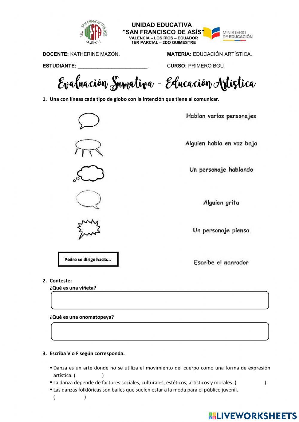 Evaluación Sumativa - Artística - 1BGU