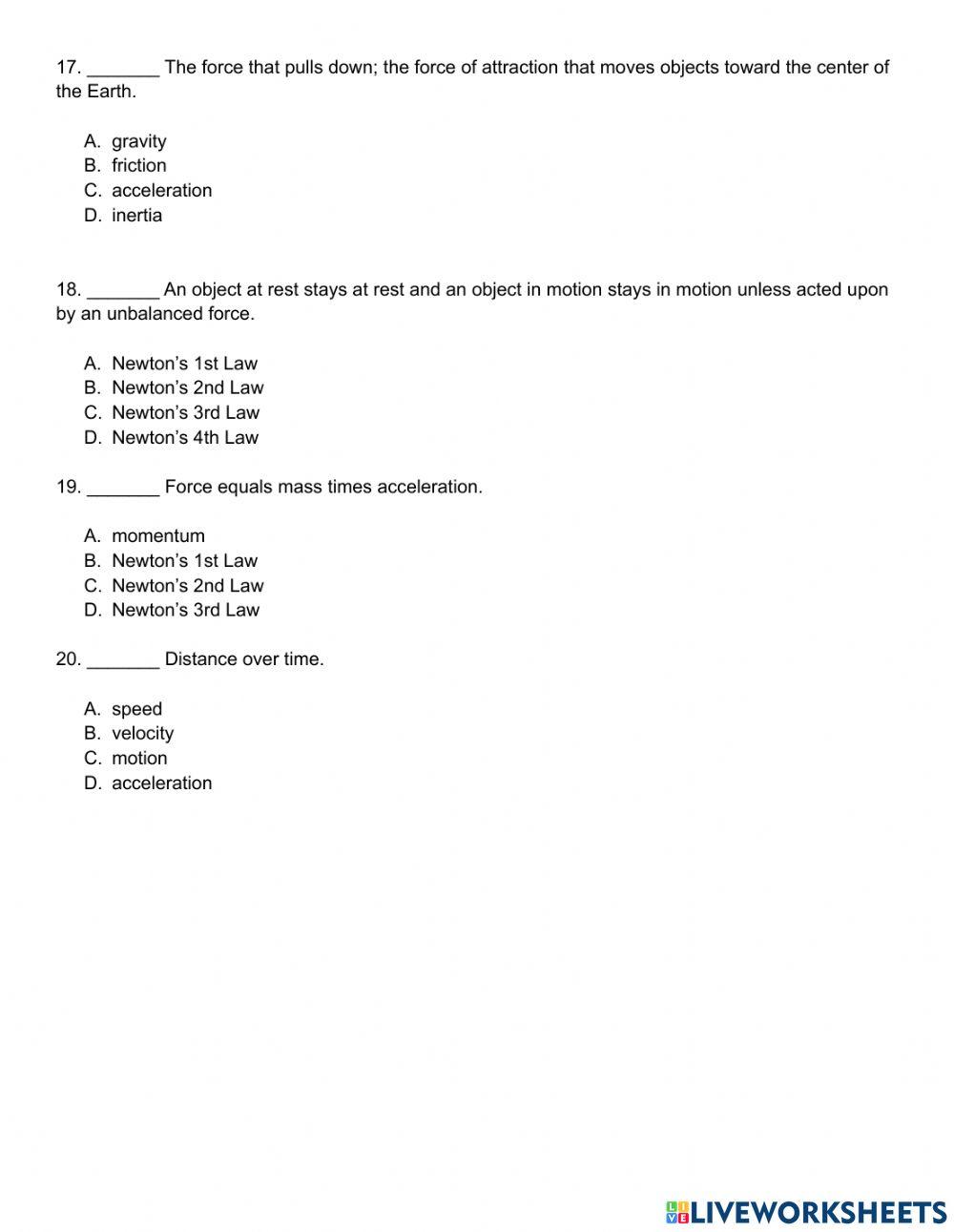 Force and Motion Vocabulary Review
