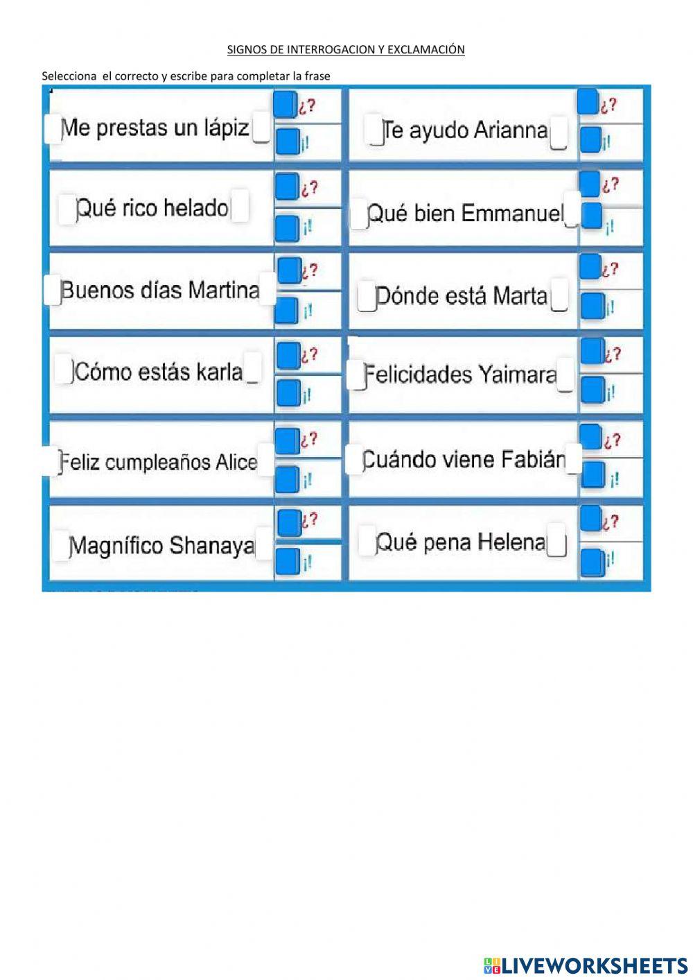 Signos de interrogacion y exclamación