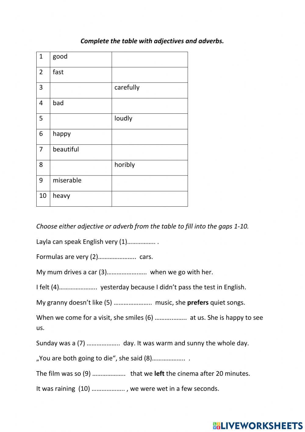 Adverbs and adjectives