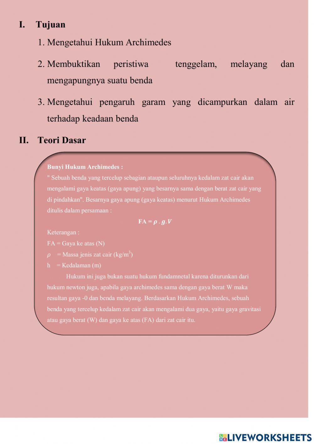 LKPD Hukum Archimedes