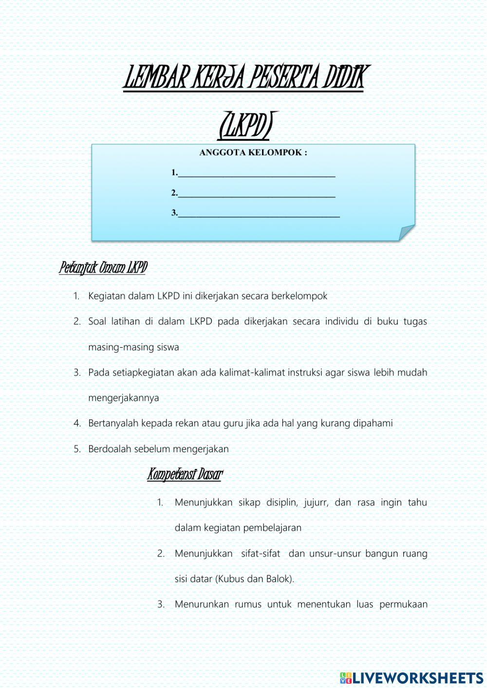 Lkpd bangun ruang kubus dan balok