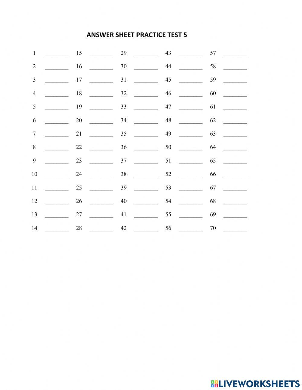Answer sheet PT5