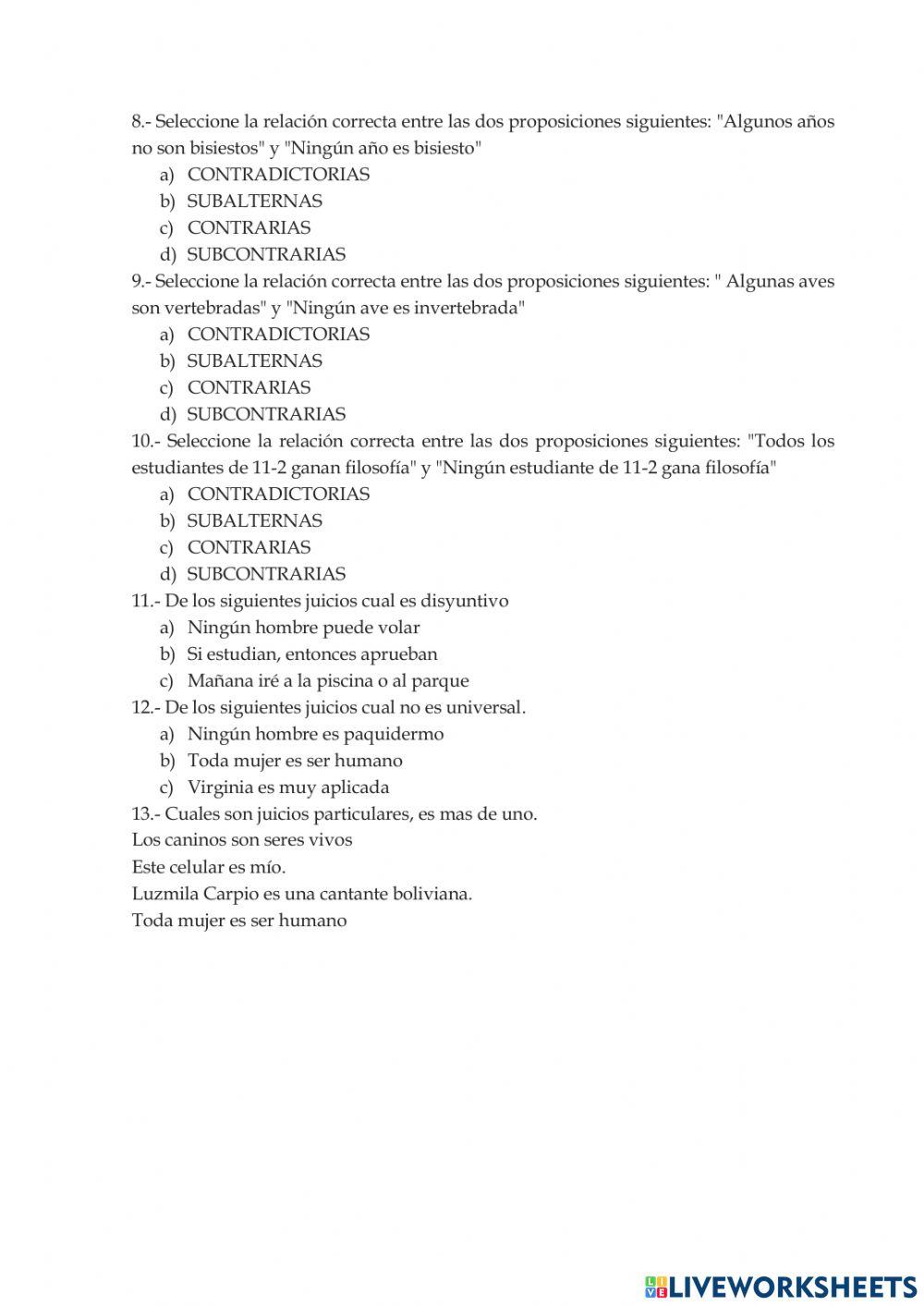 Ejercicios juicios y proposiciones