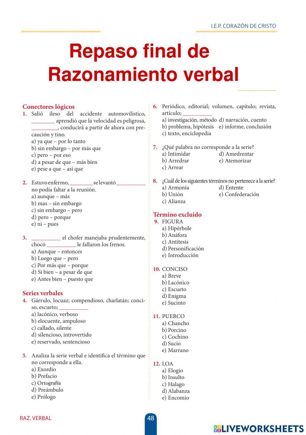 Ejercicios de Razonamiento verbal
