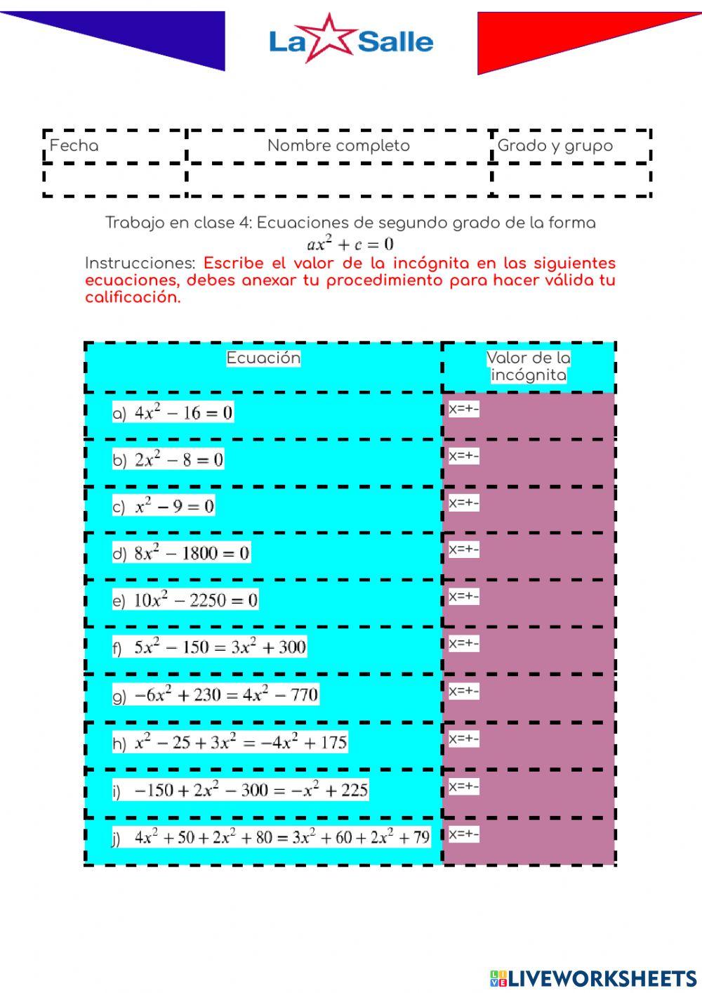 Ecuaciones de la forma ax-2+c-0