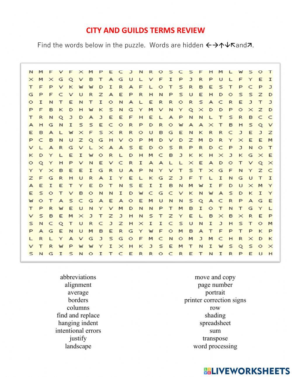 city-and-guilds-review-terms-online-exercise-for-live-worksheets