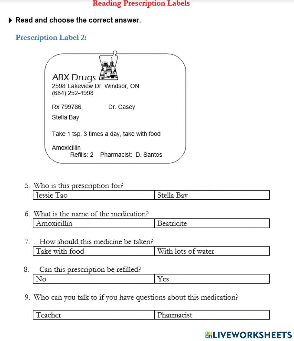 Reading a Pharmacy Label