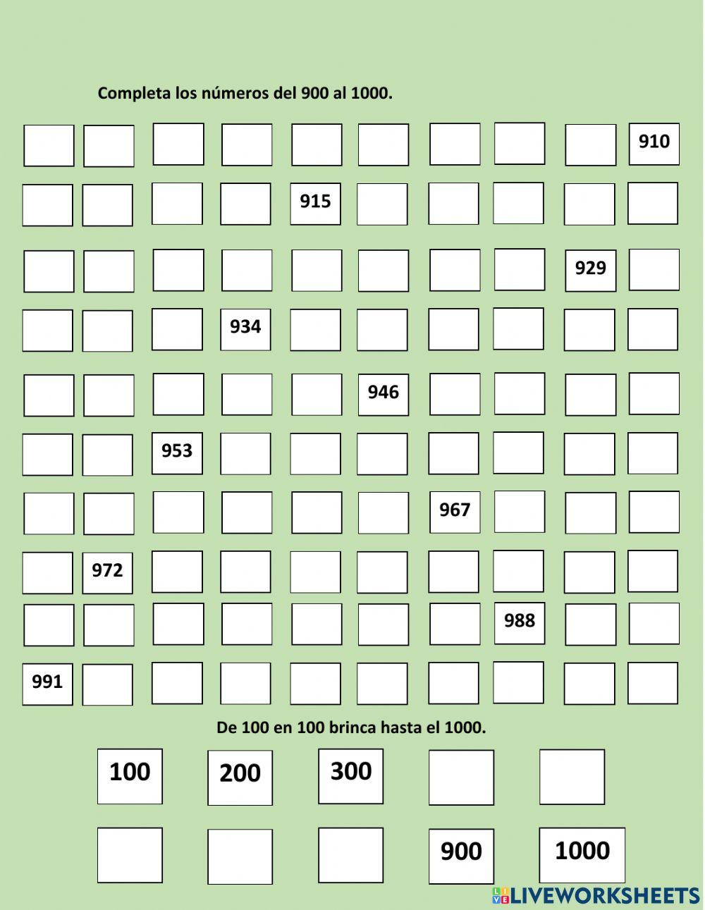 Numeración del 900 al 1000