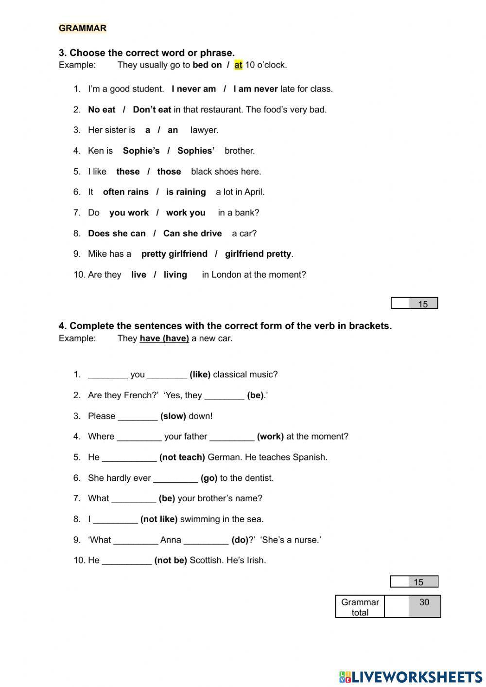 Elementary - Final Exam