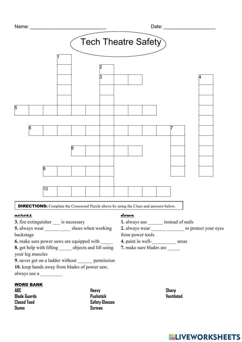 THEATER TECH SAFETY CROSSWORD online exercise for Live Worksheets