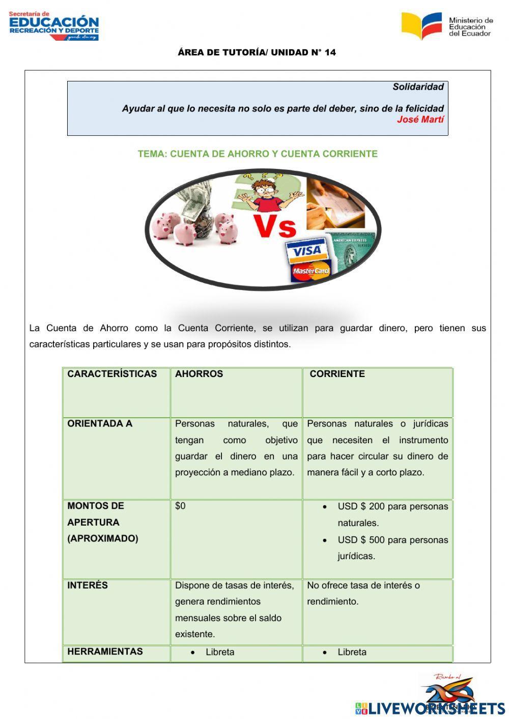 Cuenta de ahorros y corriente