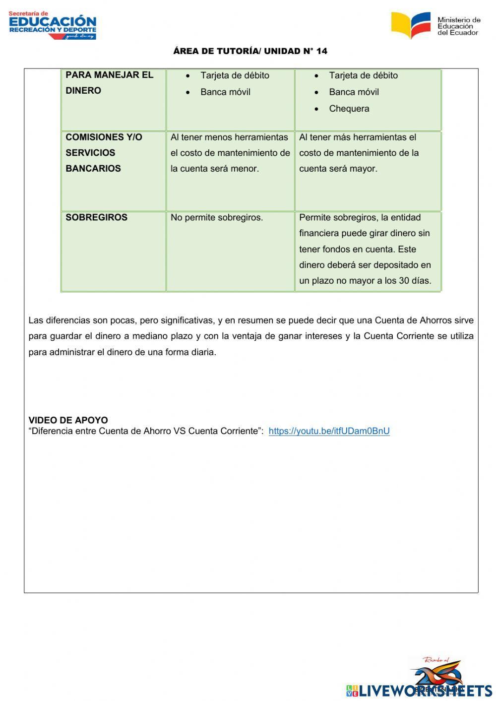 Cuenta de ahorros y corriente