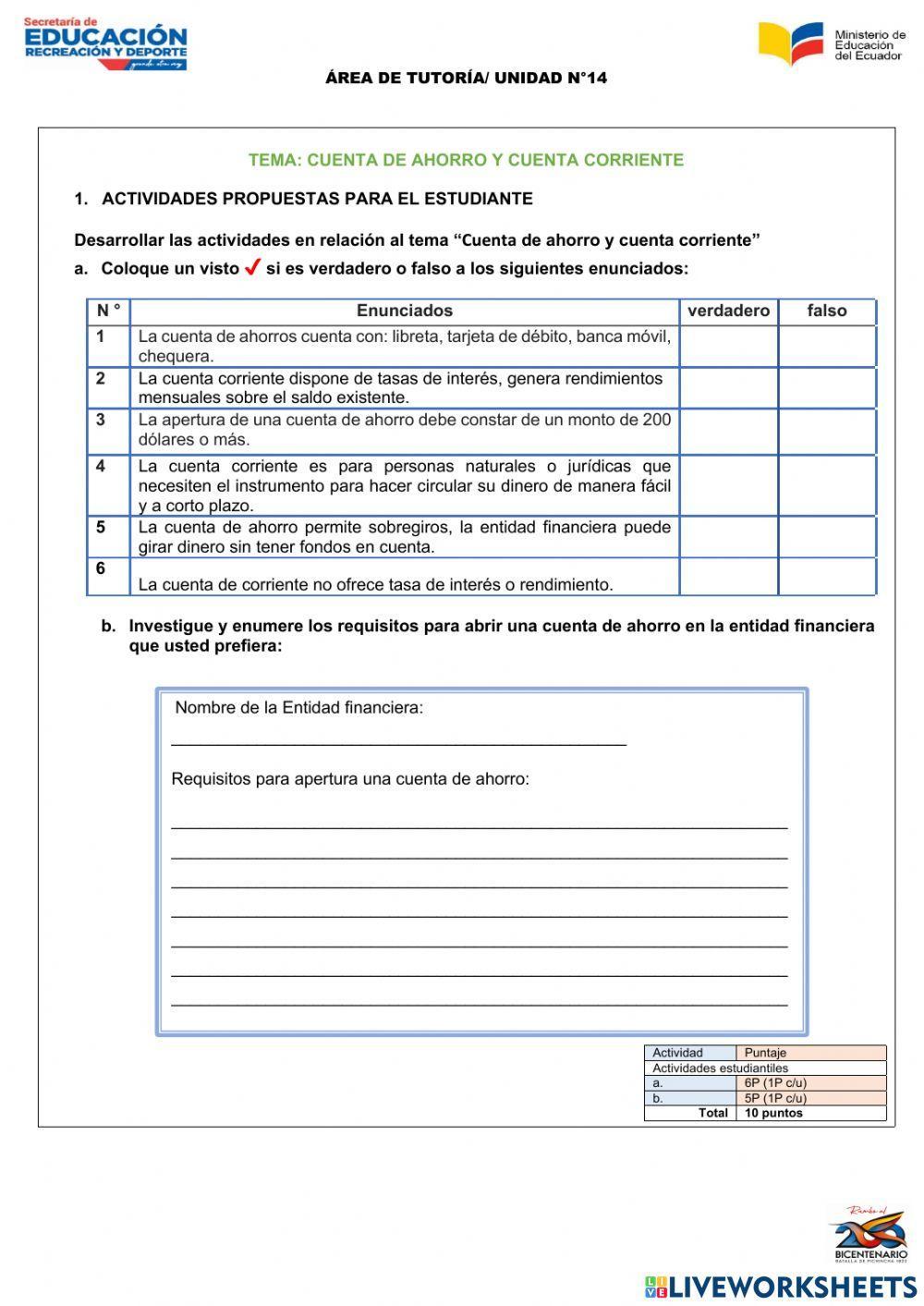 Cuenta de ahorros y corriente