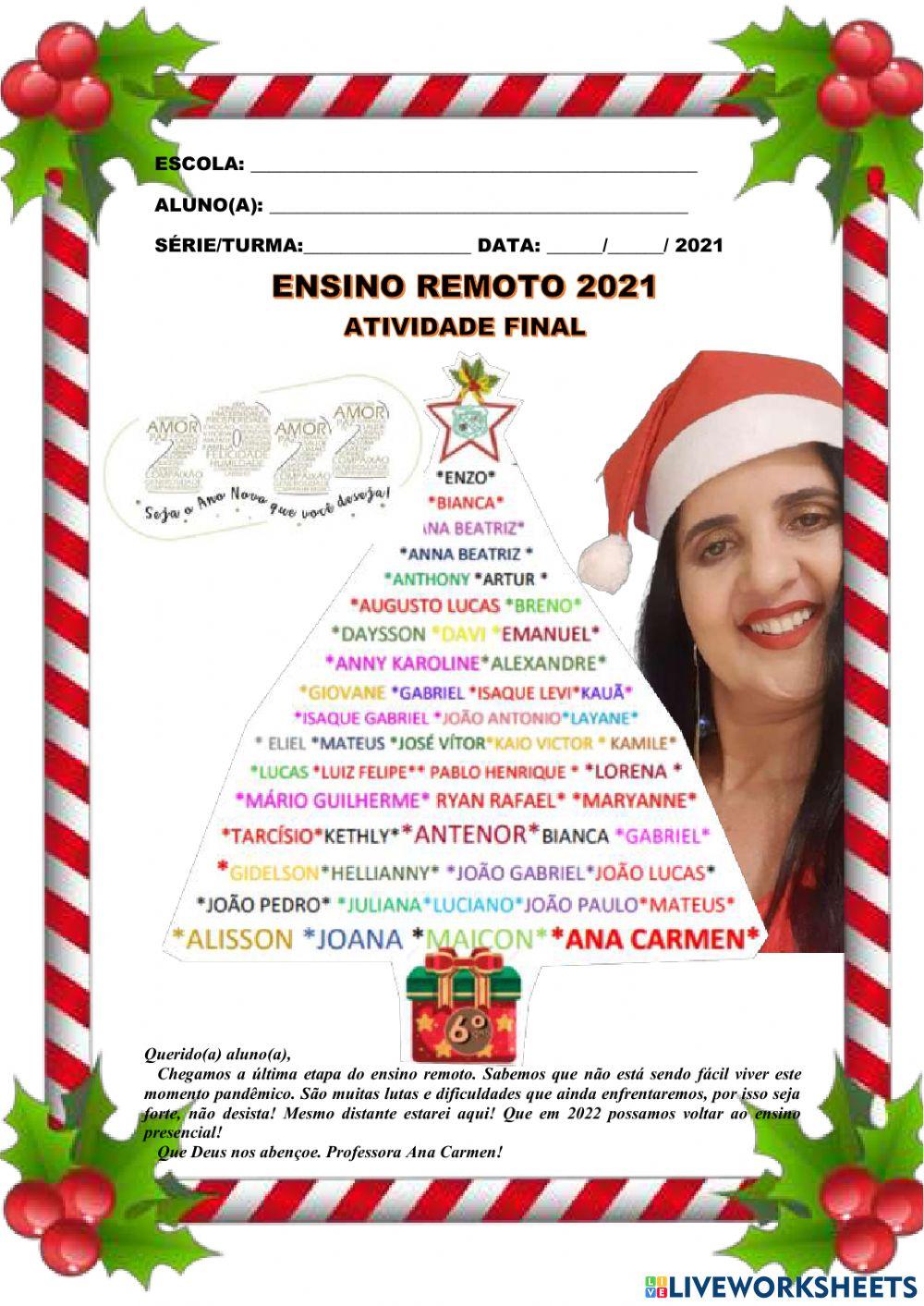 Avaliação de ana carmen - ultima atividade