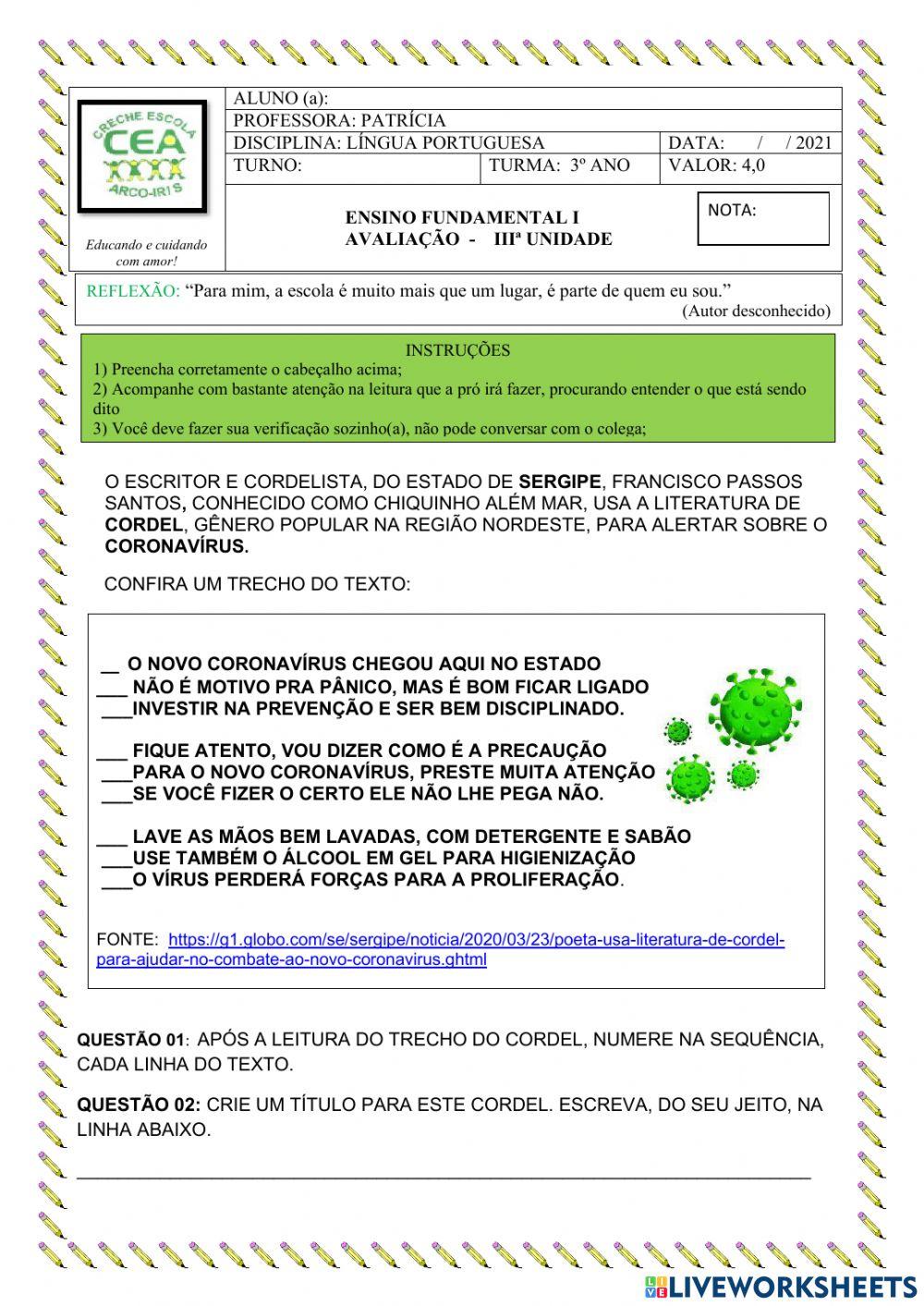 Avalição de português