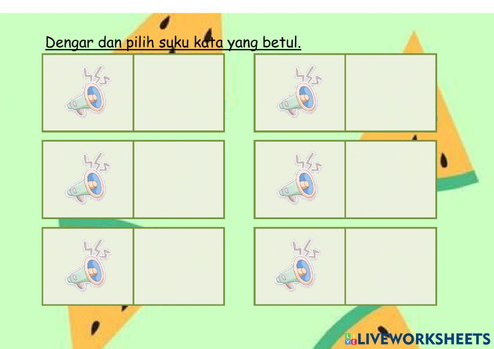 Suku kata kv g - dengar dan pilih