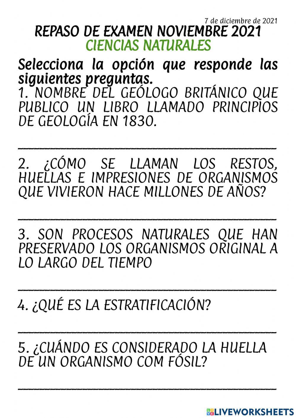 Repaso examen ciencias naturales noviembre 2022