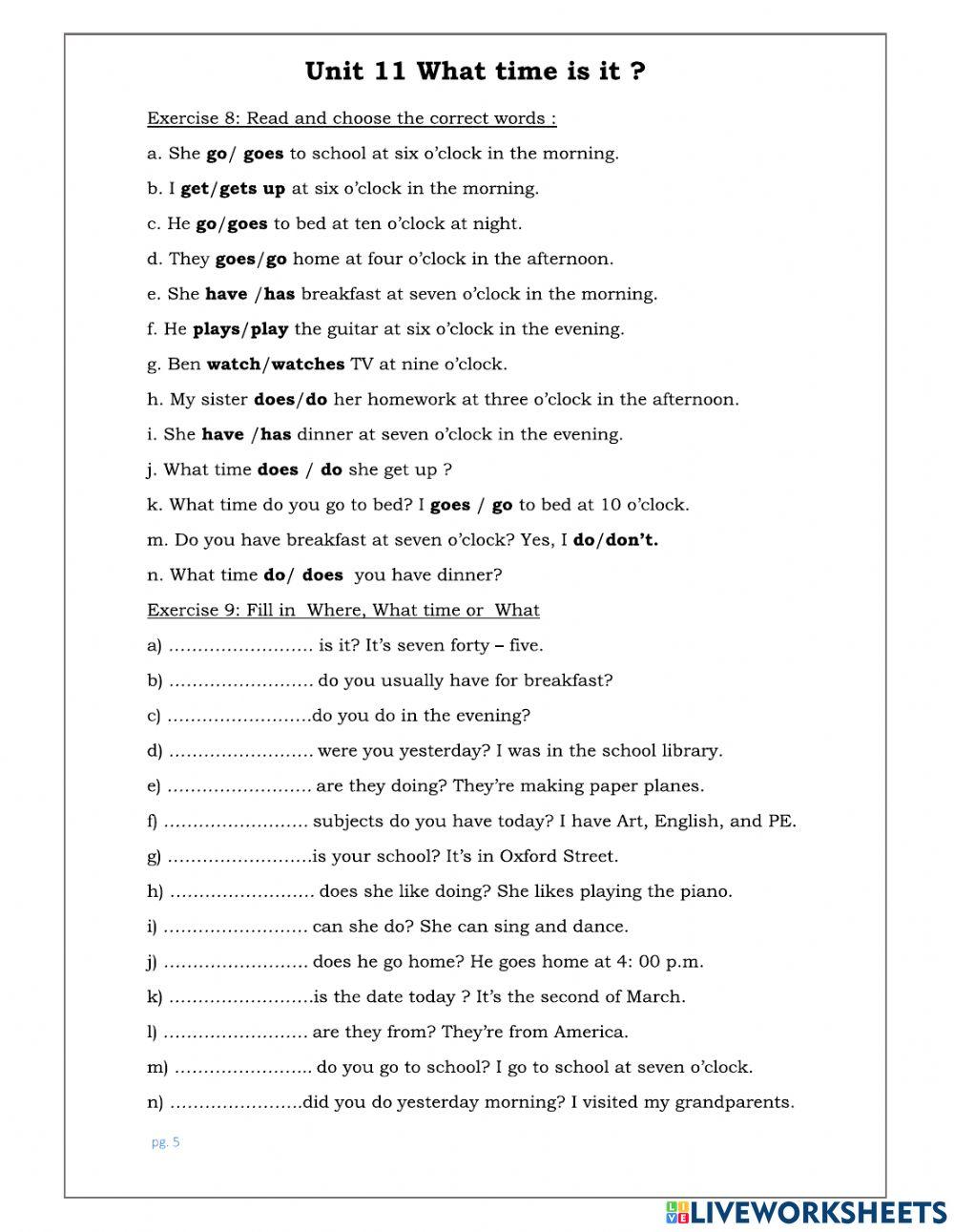 Unit 11: What time is it