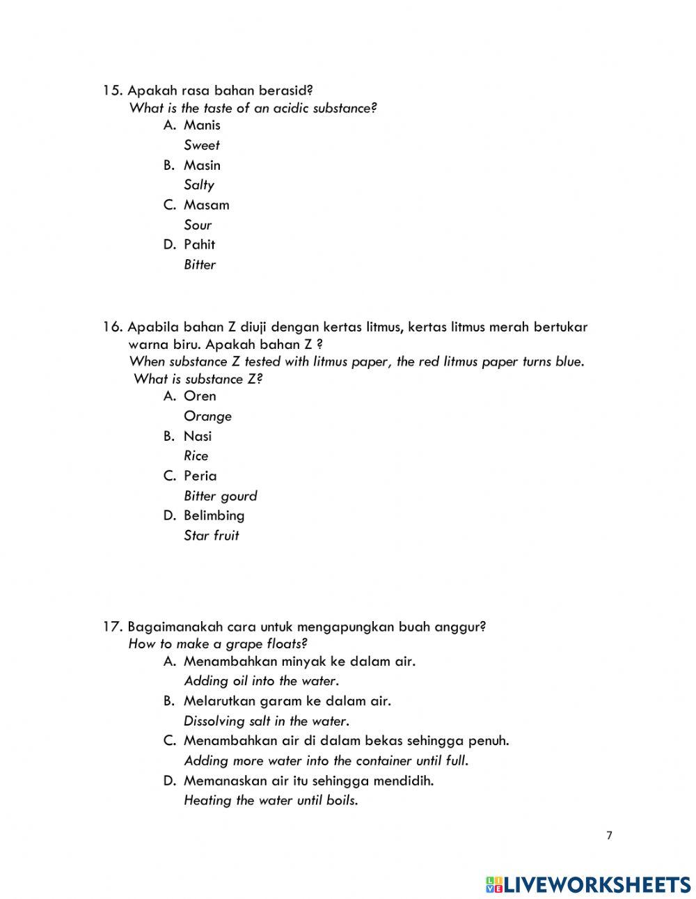 Pembetulan pentakdiran sains tahun 3