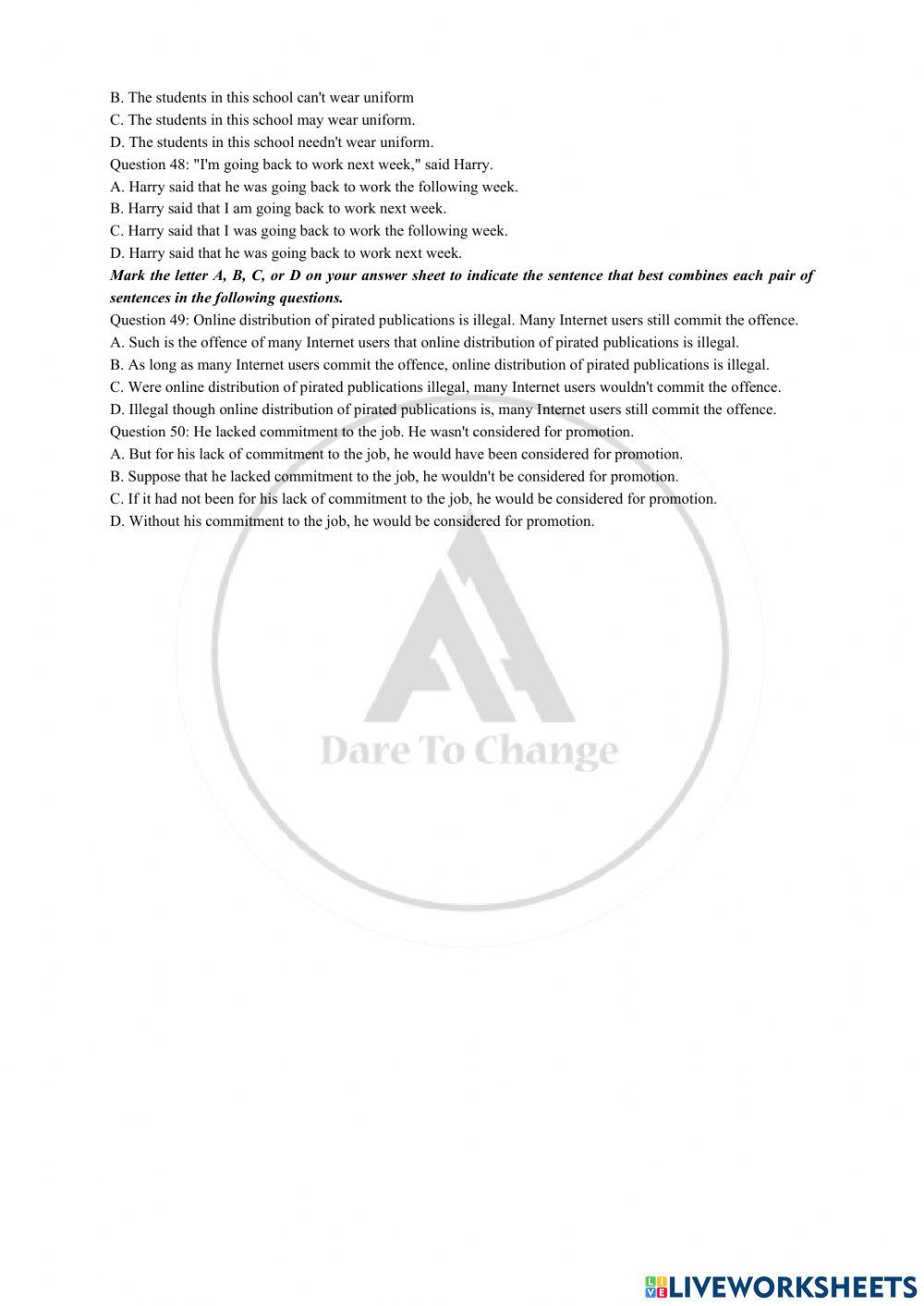 Đề thi TNPT tiếng Anh 2020-Ms. Thao