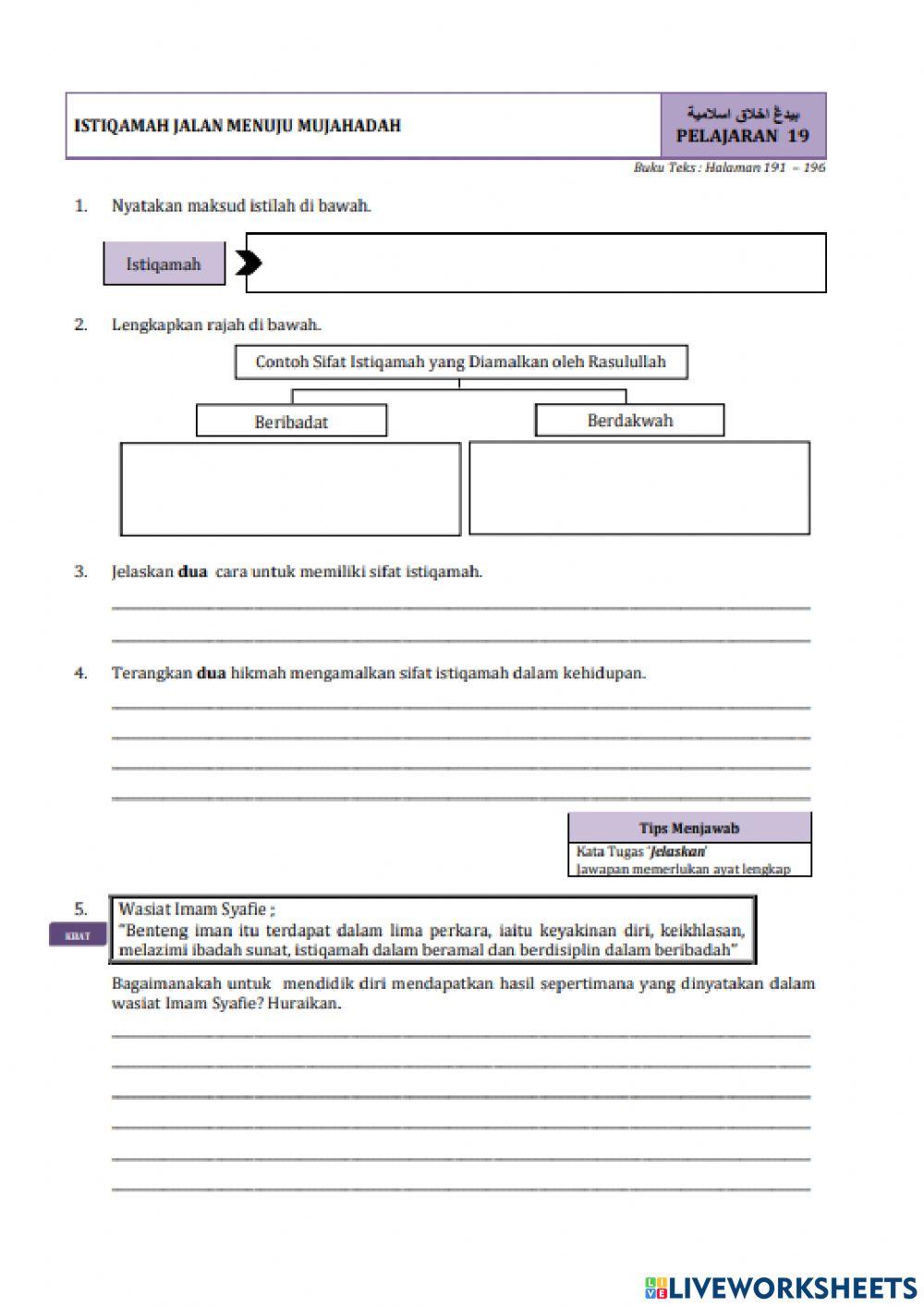 Pelajaran 19 : istiqamah jalan menuju mujahadah
