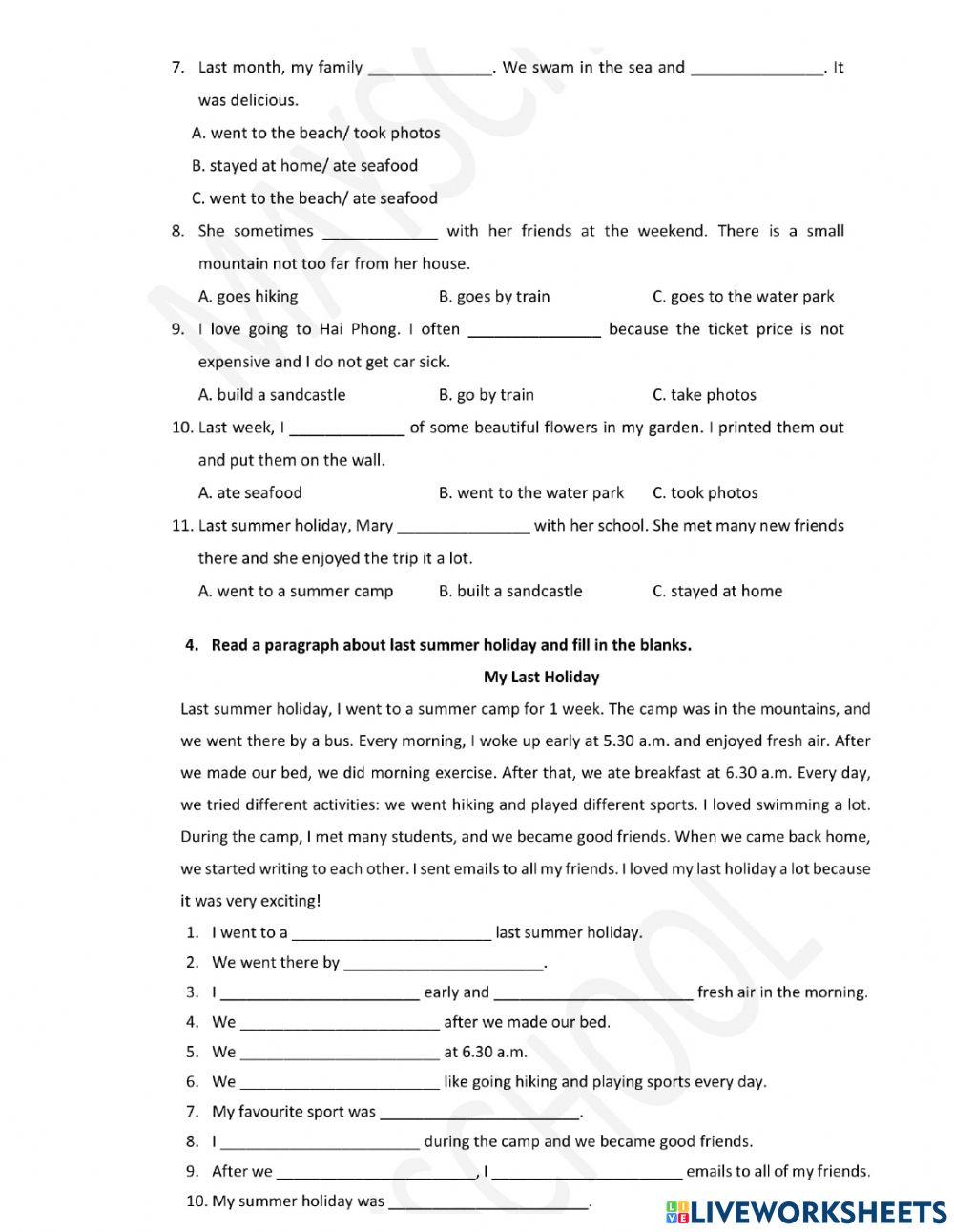 Grammar in Use - U2: My last holiday - Speaking