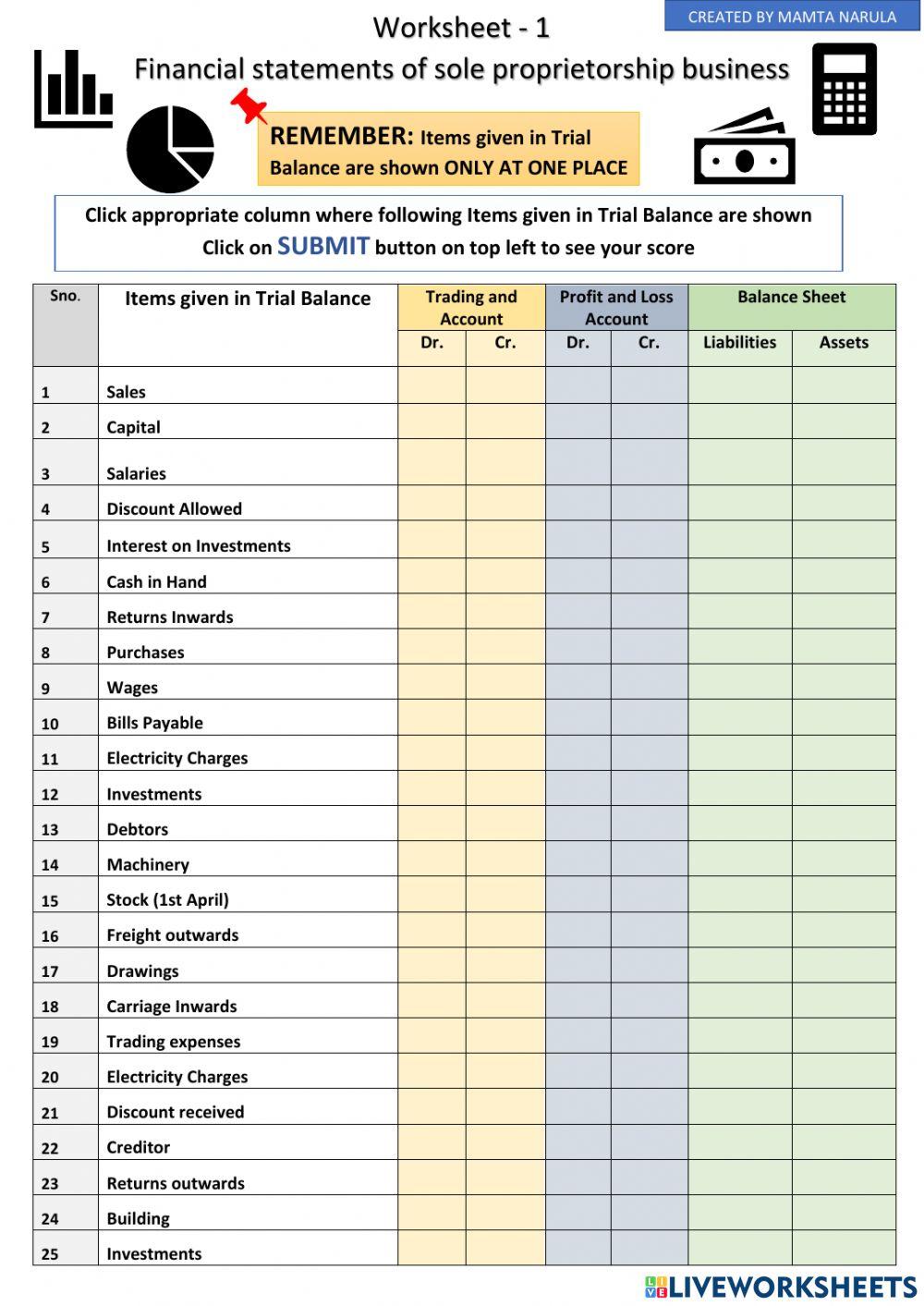 Financial statements of sole proprietorship business
