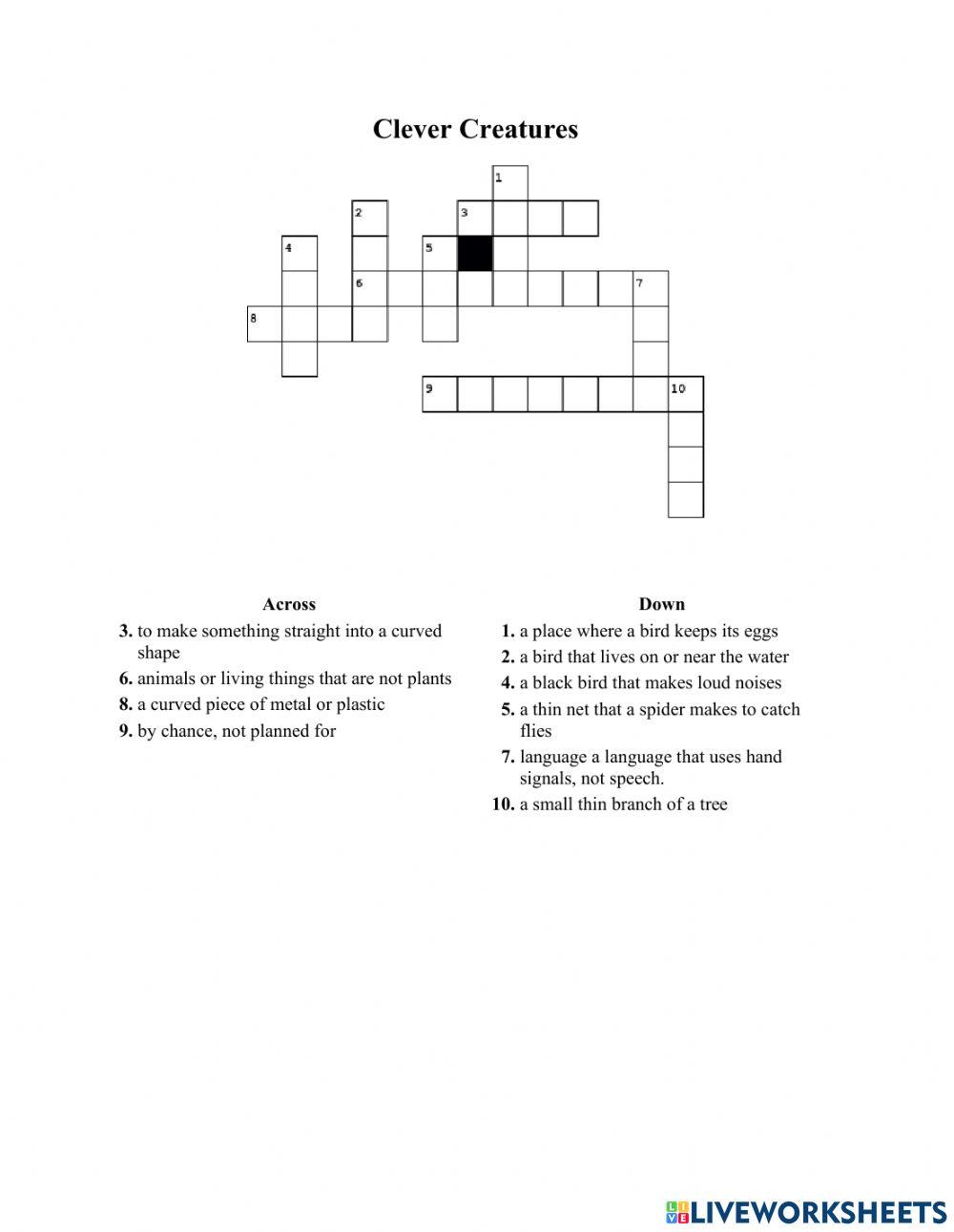 Clever Creatures Crossword Puzzle Megha Chopra
