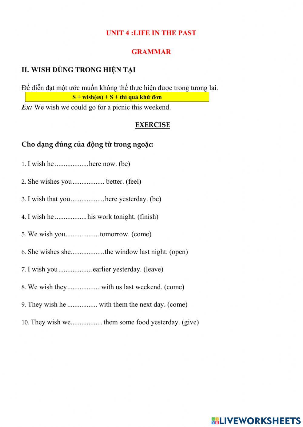 Grade 9 - grammar -unit 4 - wish for present