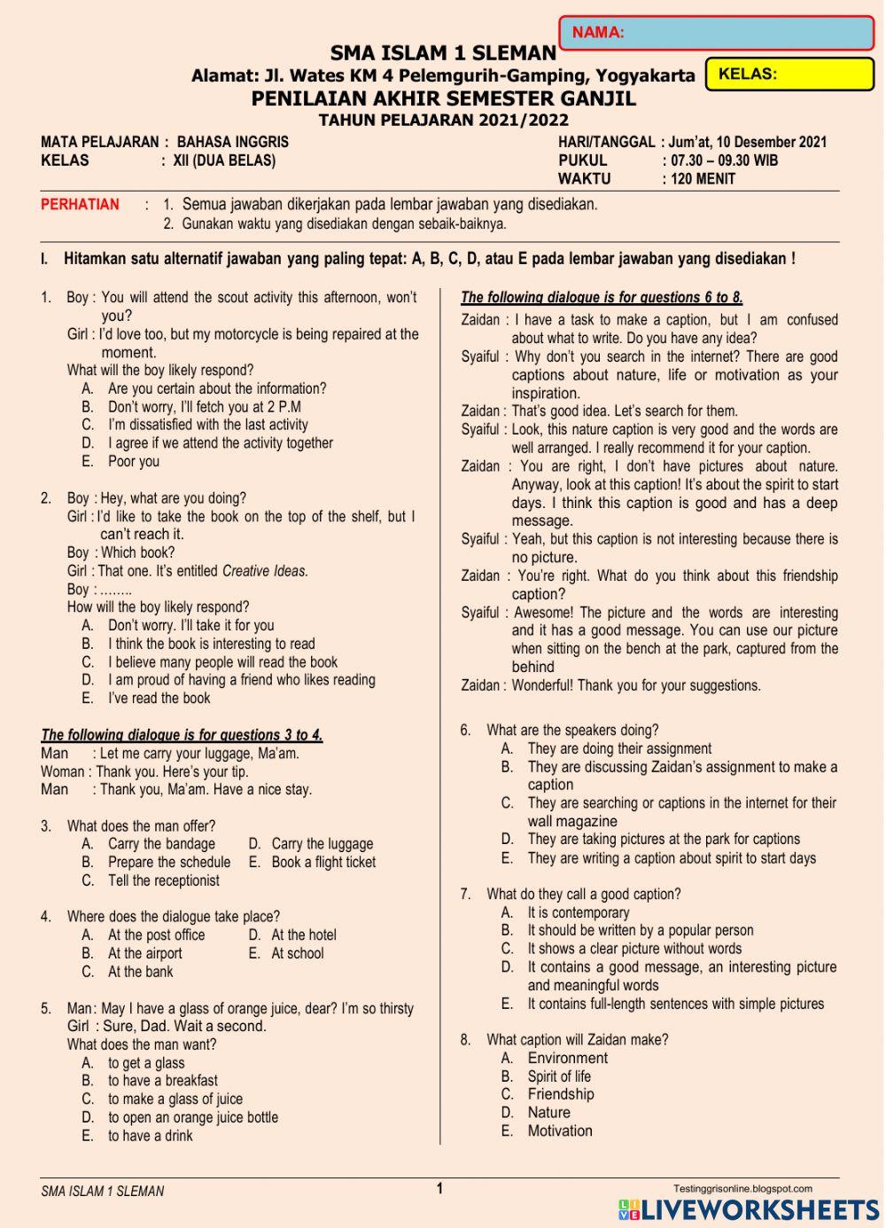 PAS  inggris kelas 12 sma