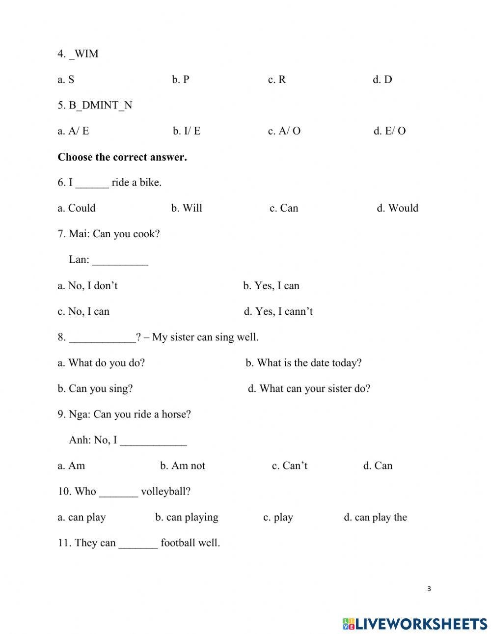 Unit 5: Can you swim?