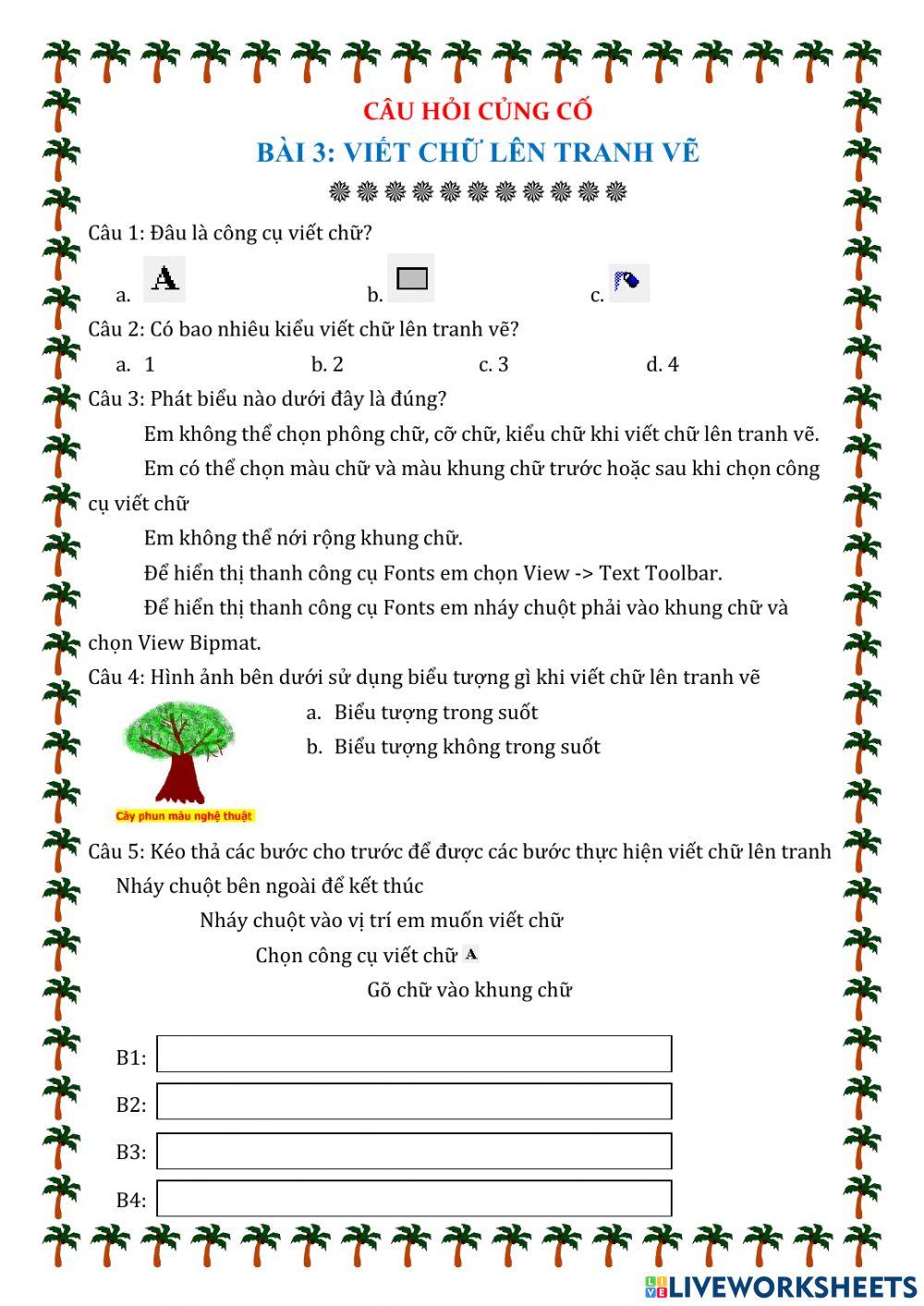 Bài 3: Viết chữ lên tranh vẽ