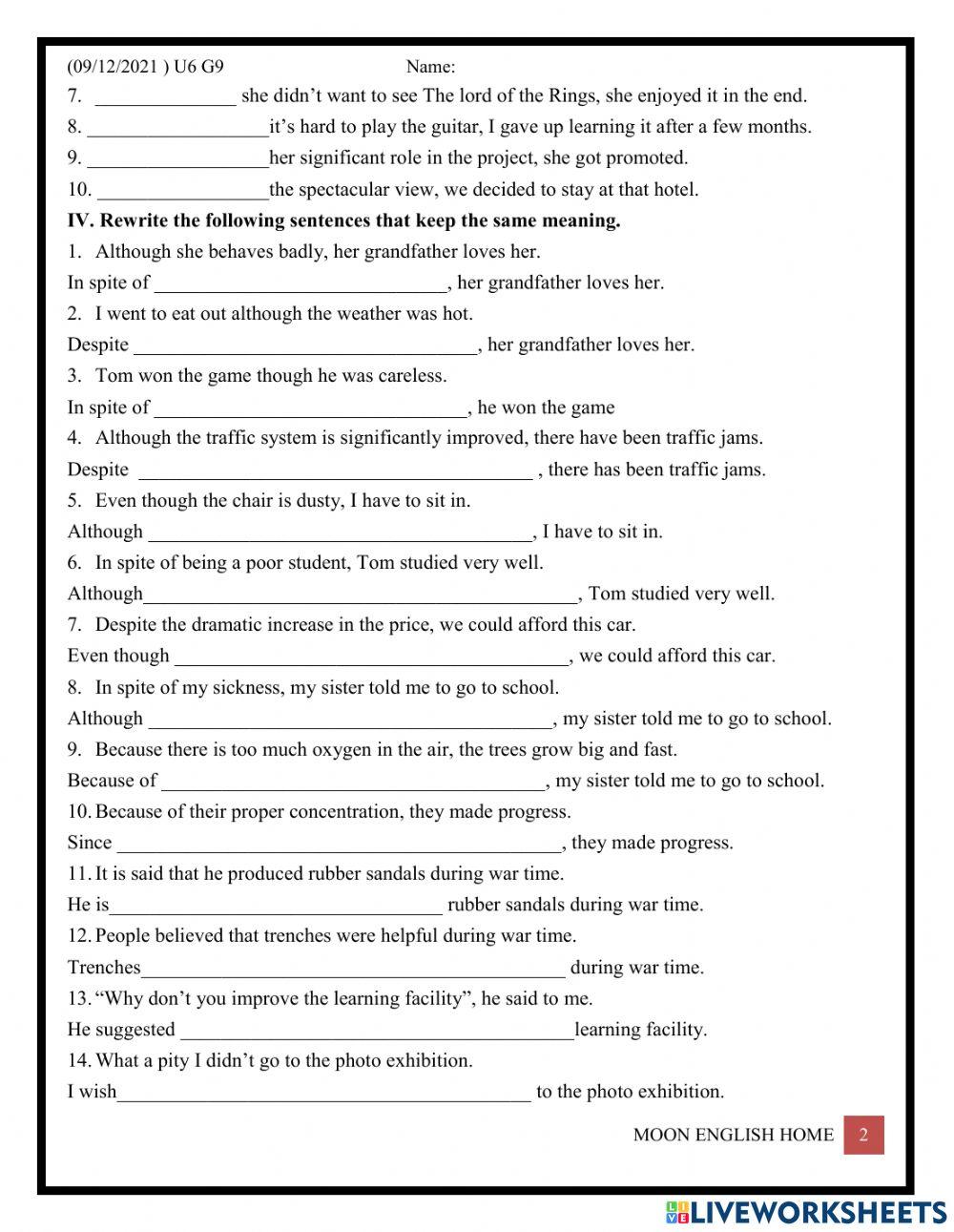 Grade 9-  Unit 6- Adj adv