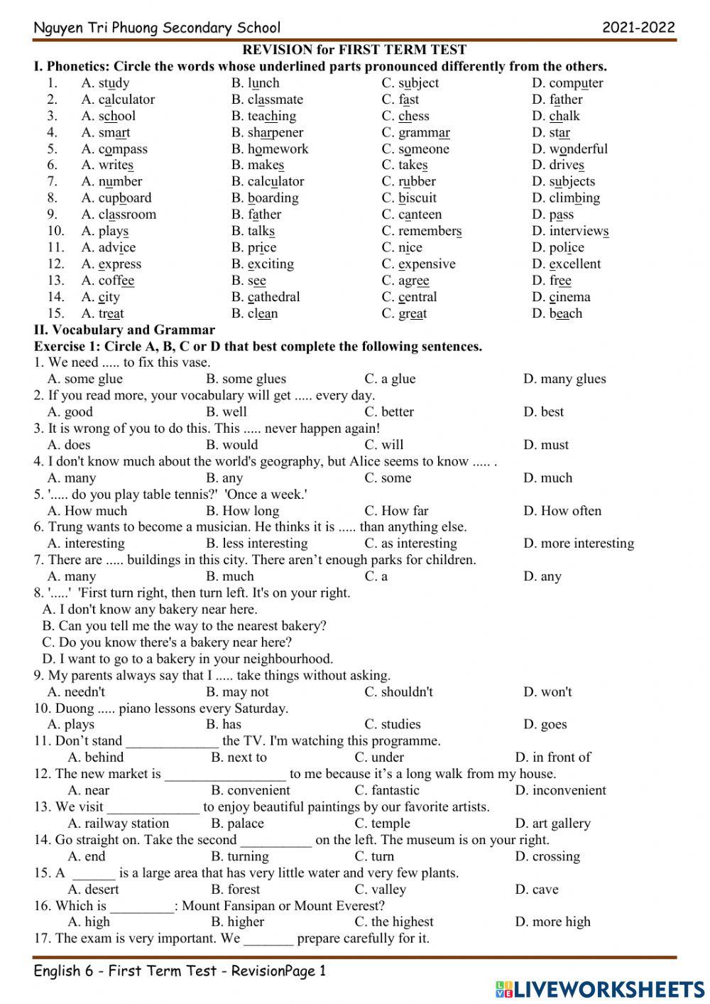 Grade 6 - First semester Test 2