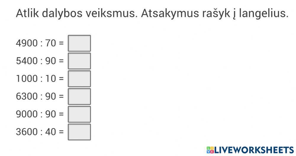 Dalyba eilute iš pilnų dešimčių