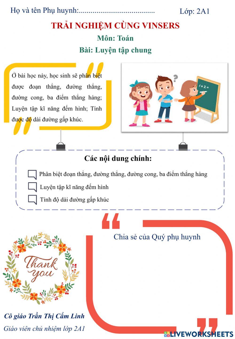 Phiếu chia sẻ tiết dạy Toán-2A1