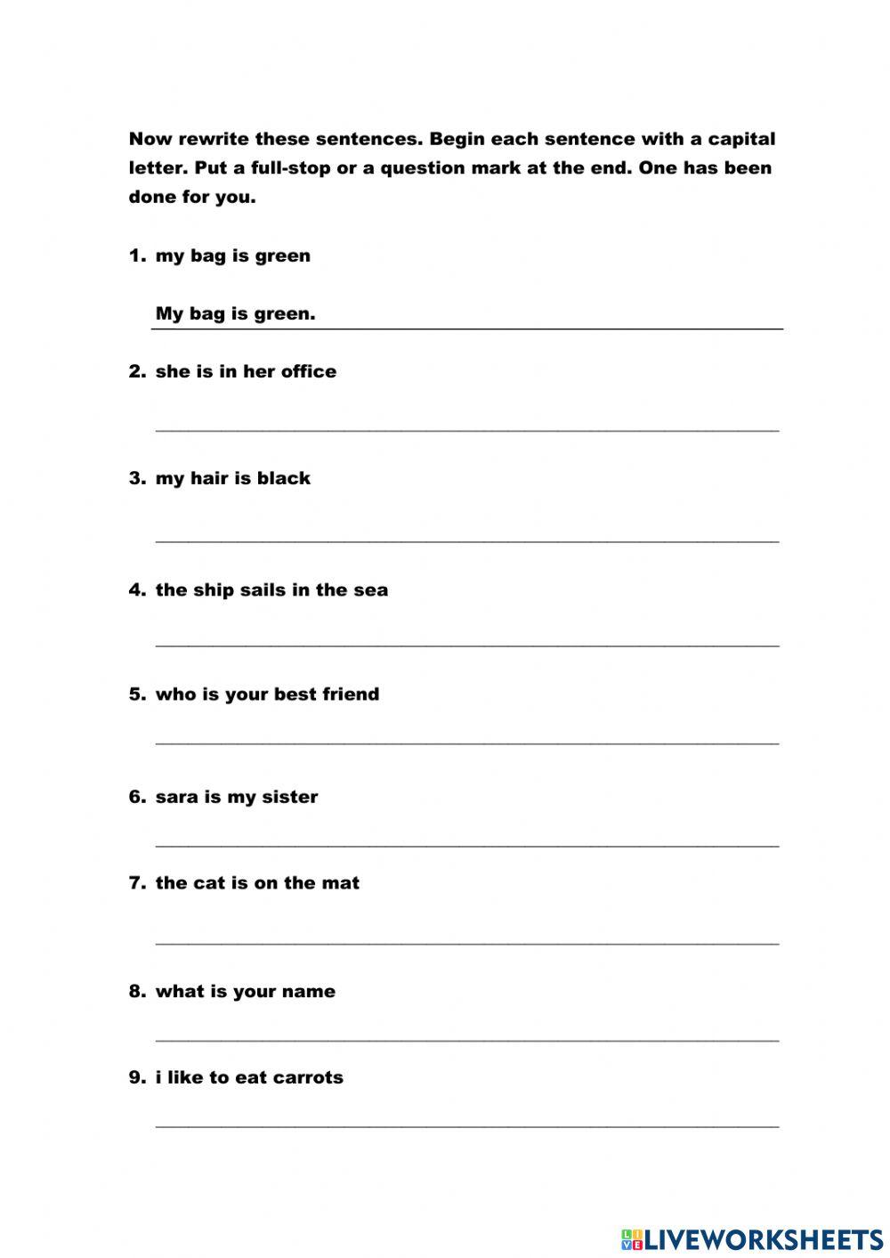 Sentences Worksheet With Notes