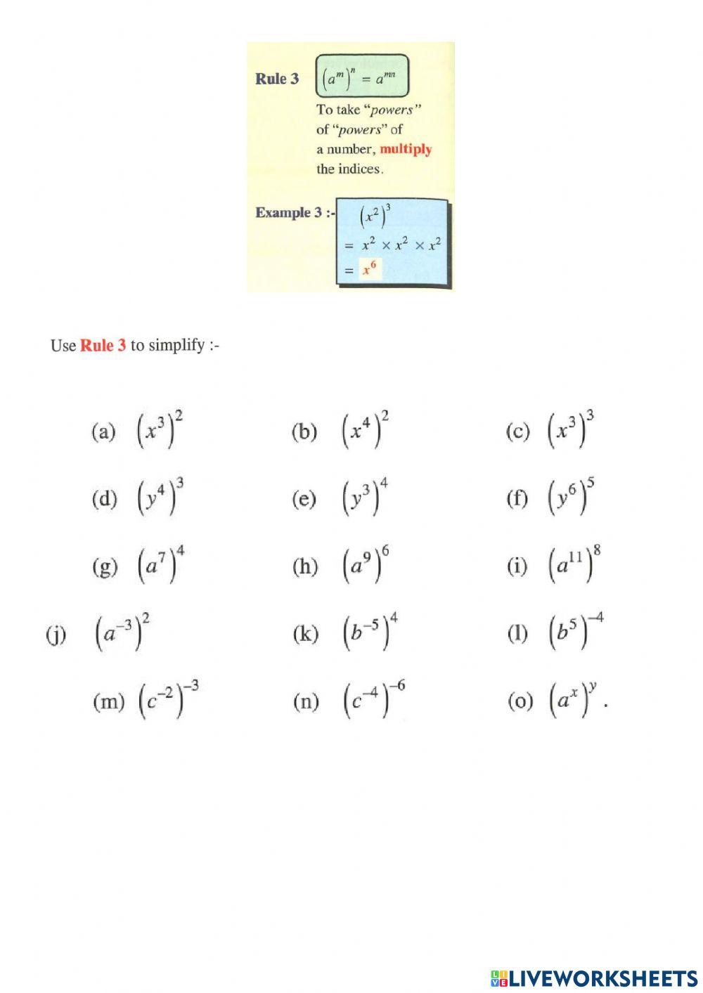 AA WW Indices 5 worksheet Live Worksheets