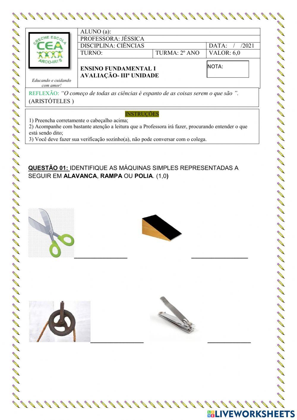 AvALIAÇAO DE CIENCIAS III UNIDADE