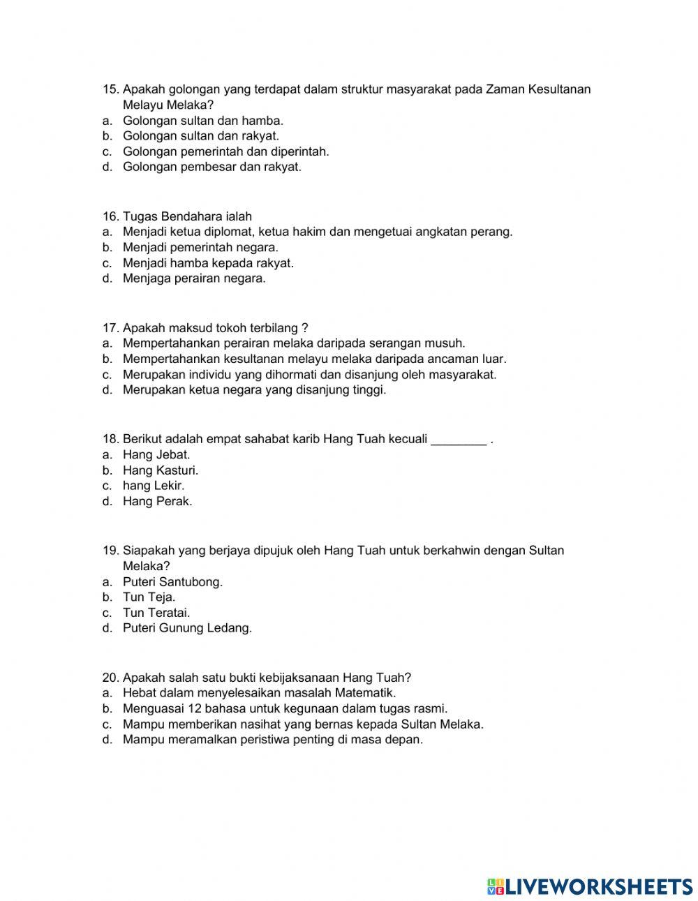 Ujian pentaksiran (ujian ringkas) sejarah