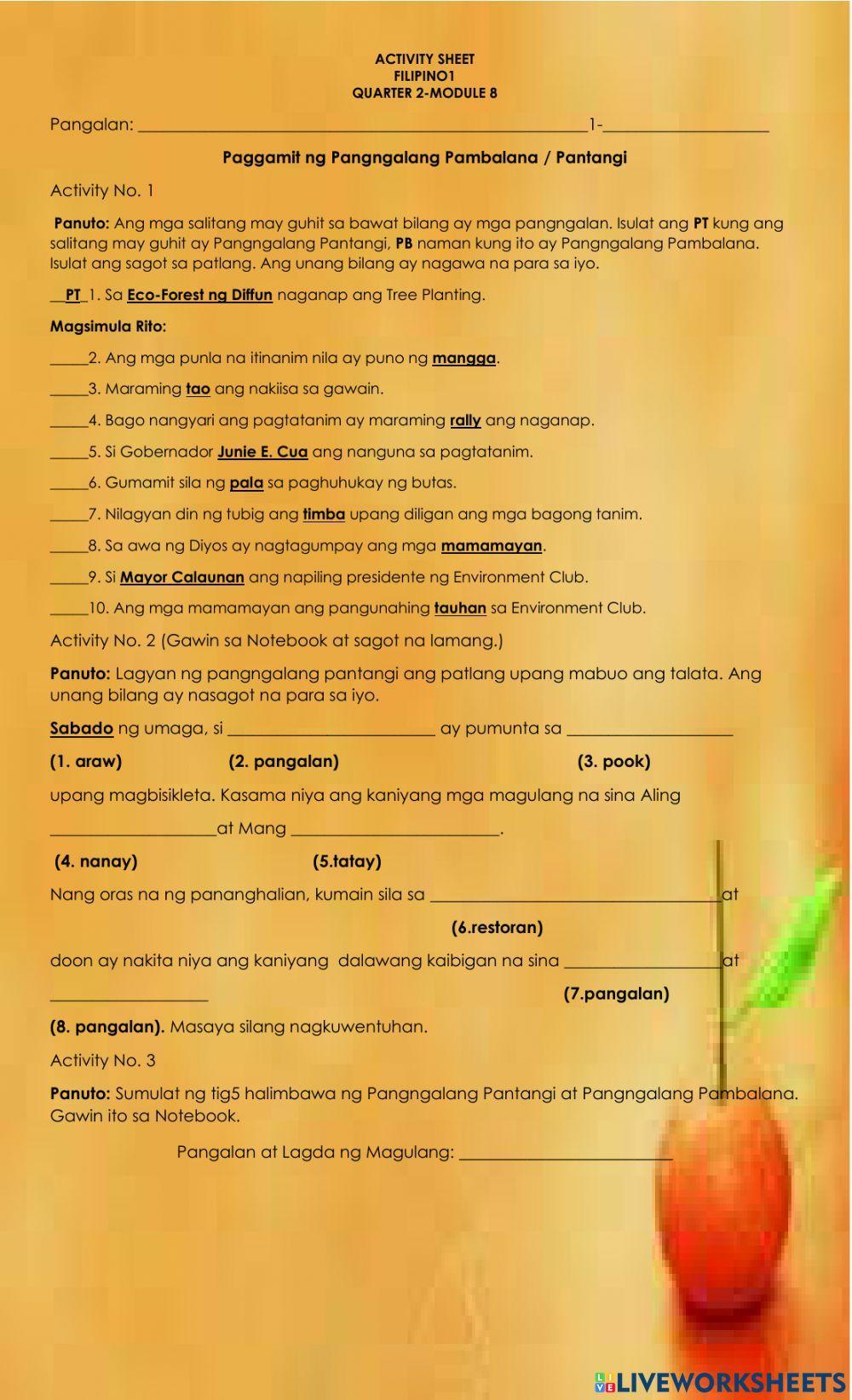 Paggamit ng Pangngalang Pambalana - Pantangi