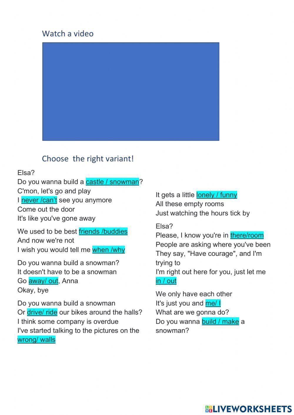 Listening Song - Do you wanna build a snowman - Frozen 1