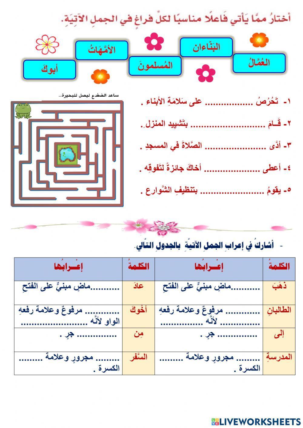رفع الفاعل بالعلامات الفرعية