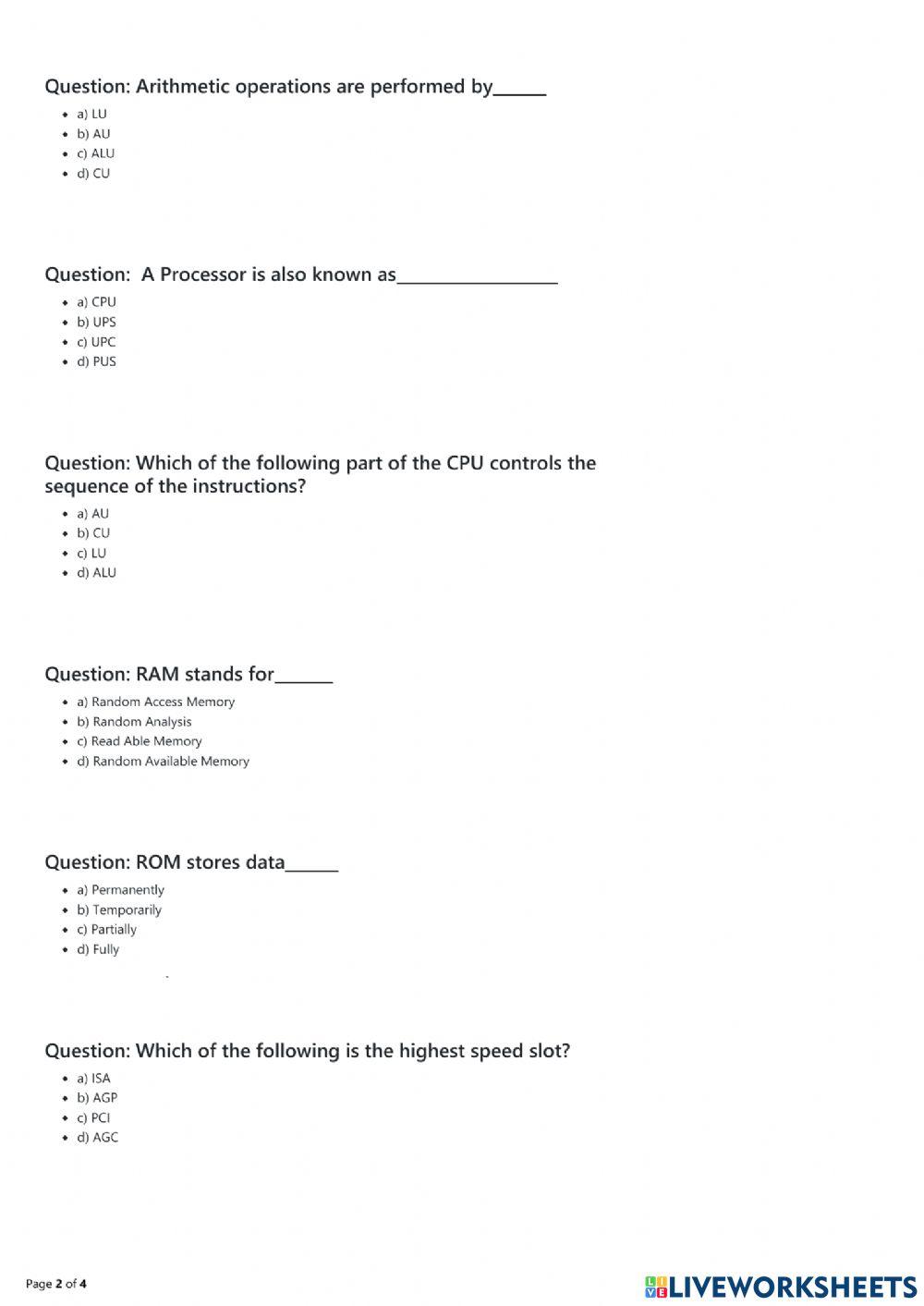 ICT question set A worksheet | Live Worksheets