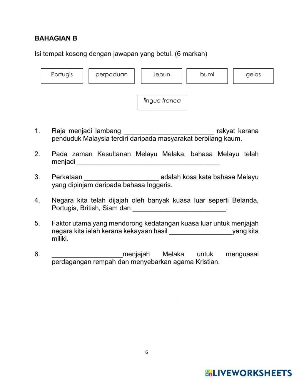 Ujian pentaksiran sejarah tahun 5 Ujian pentaksiran sejarah tahun 5