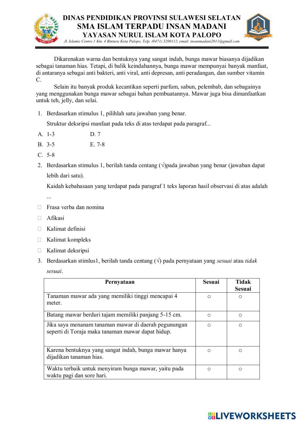 PAS Bahasa Indonesia Kelas X (Ganjil)