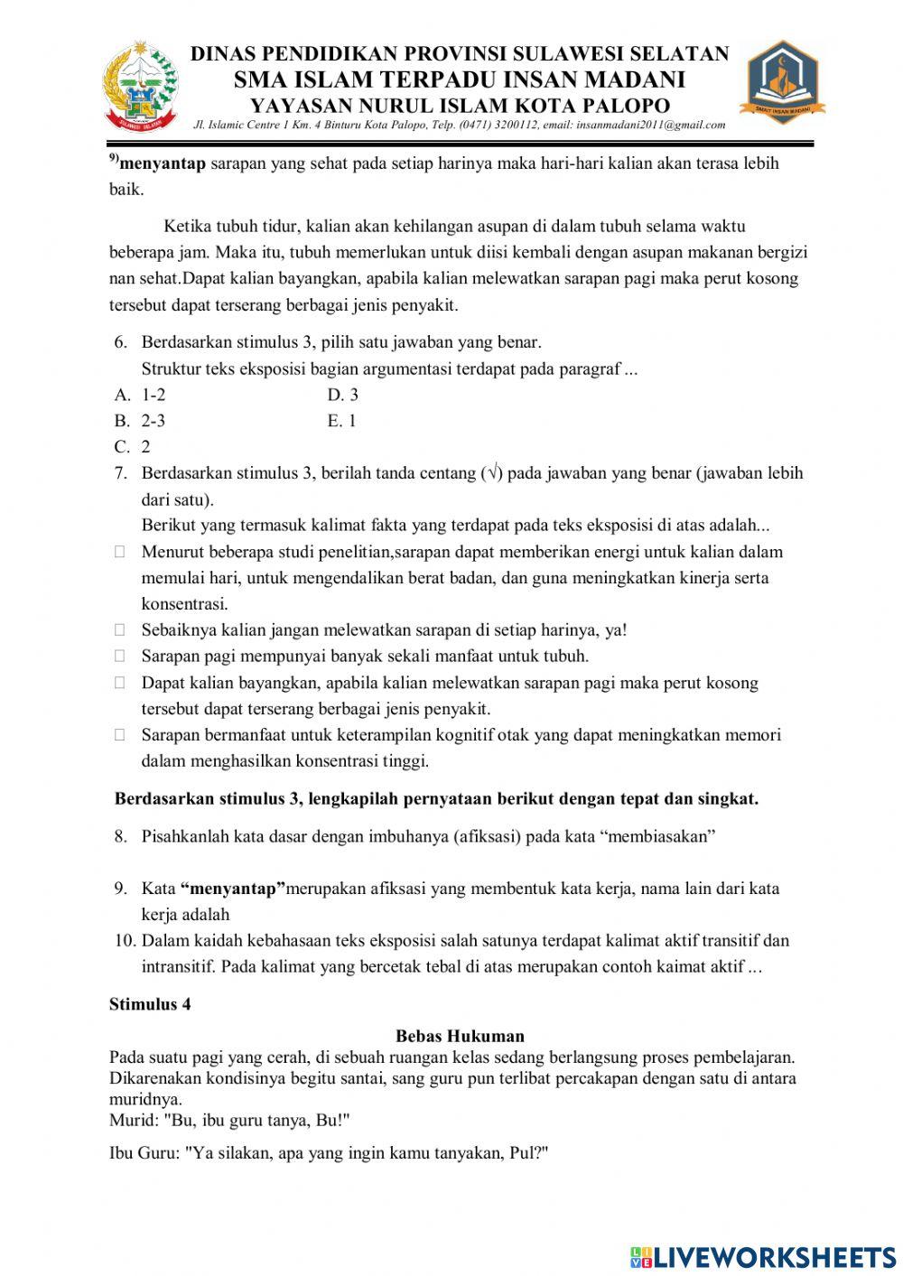 PAS Bahasa Indonesia Kelas X (Ganjil)